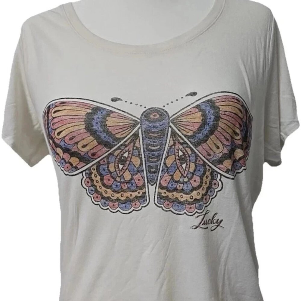 Lucky Brand Women’s Butterfly Graphic T-Shirt ,Marshmallow White, Size  XXL